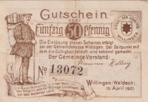 Villingen 50 Pf G-W45.1 15.4.1921 VF