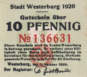 Westerburg 10 Pf W33.4a 1.10.1920 aUNC