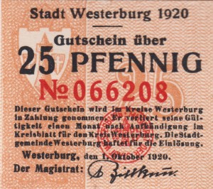 Westerburg 25 Pf W33.4b 1.10.1920 aUNC