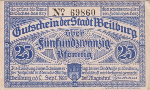 Weilburg 25 Pf G-W19.5b 9.1920 XF