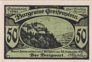 Greifenstein bei Blankenburg 50 Pf G-469.2 1921 AU/UNC