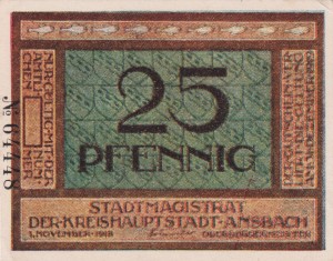 Ansbach 25 Pf G-A20.5 1.11.1918-31.12.1919 XF