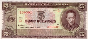 Boliwia 5 Bolivianos P-138 1945 UNC