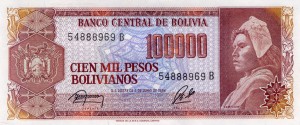 Boliwia 100.000 Pesos P-171 1984 UNC