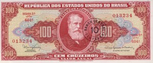 Brazylia 10 Centavos on 100 Cruzeiros 1966 P-185  UNC