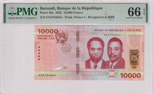 Burundi  10.000 Francs 2022 P-59a - PMG 66 EPQ