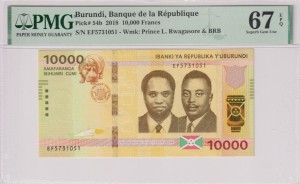 Burundi  10.000 Francs 2018 - P-54b - PMG 67 EPQ