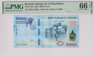 Burundi  5000 Francs 2018 - P-53b - PMG 66 EPQ