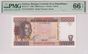 Gwinea  1000 Francs 1998  P-37 - PMG 66 EPQ