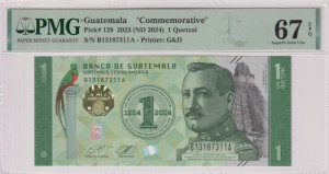 Guatemala 1 Quetzal 2023 (ND 2024) - P-129 - COMMEMORATIVE - PMG 67 EPQ