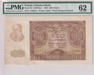 Polska 100 Złotych 1940 P-97 PMG 62