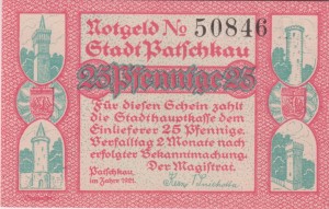 Patschkau (Paczków) 25 Pf  G-1052.1  1921 UNC
