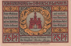 Kreuzburg (Kluczbork) 75 Pf G-744.2 18.10.1921 AU/UNC