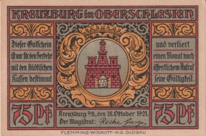 Kreuzburg (Kluczbork) 75 Pf G-744.2 18.10.1921 AU/UNC