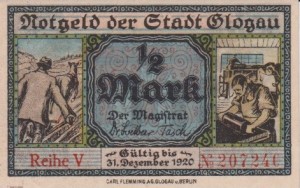 Glogau (Głogów) 1/2 M G-G20.6e  31.12.1920 UNC