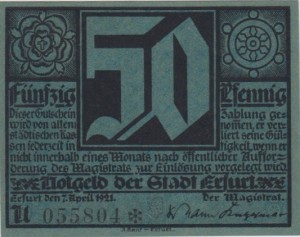 Erfurt 50 Pf G-344.3 7.4.1921 UNC grun