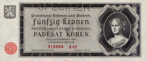 Czechy i Morawy 50 Koron 1940 P-5 UNC Specimen