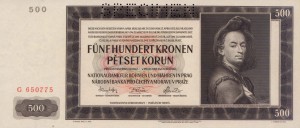 Czechy i Morawy 500 Koron 1942 P-11 UNC Specimen