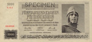 Czechy i Morawy 5000 Koron 1944 P-17 aUNC Specimen