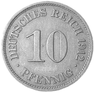Niemcy 10 Fenigów KM 12 1912 VF