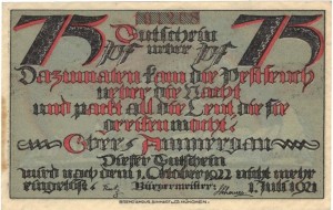 Oberammergau 75 Pf  1.07.1921 G-992.3 AU/UNC