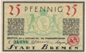 Bremen 25 Pf 15.09.1922 UNC