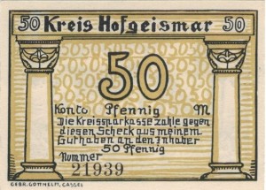 Hofgeismar 50 Pf G-619.3 1922 UNC