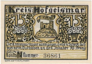 Hofgeismar 75 Pf G-619.3 1922 UNC