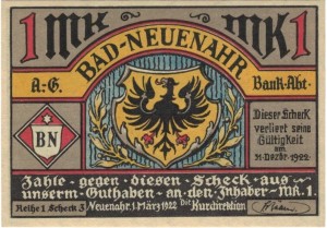Neuenahr 1 M G-938.1  1.03.1922 UNC