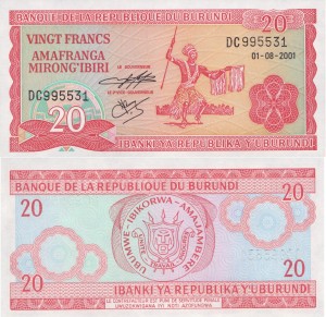 Burundi 20 Francs 2001 P27 UNC