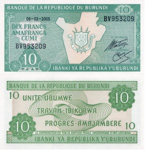 Burundi 10 Francs 2005 P33 UNC