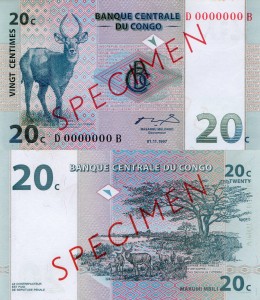Kongo 20 Centimes P-83s 1997 aUNC