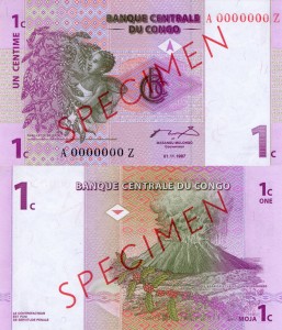 Kongo 1 Centime P-80s 1997 UNC 