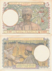 Francuska Afryka Równikowa 5 Franków  P26 1943 stan I- UNC-