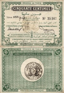 Tunezja  50 Centimes P-45 1919 Stan AU