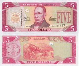 Liberia 5 Dollars  P-26 2003 UNC