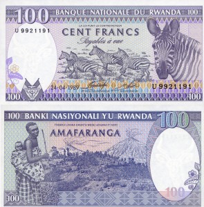 Rwanda 100 Francs P-19 1989 UNC