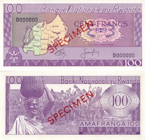 Rwanda 100 Francs P-8s 1965 UNC