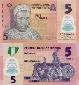 Nigeria 5 Naira P-38 2009 UNC Polymer