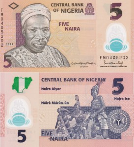 Nigeria 5 Naira P-38j 2019 UNC Polymer