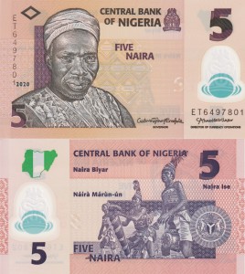 Nigeria 5 Naira P-38k 2020 UNC Polymer