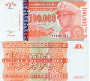 Zair 100 000 Nouveau Zaire P-77 1996  Stan I Unc