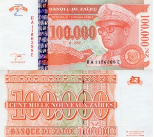 Zair 100 000 Nouveau Zaire P-76 1996  Stan I Unc