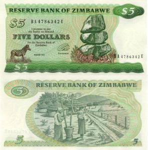 Zimbabwe 5 Dolarów  P-2d 1994 Stan UNC-