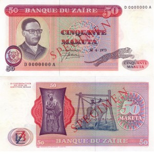 Zair 50 Makuta P16s  Specimen 1973 Stan I UNC