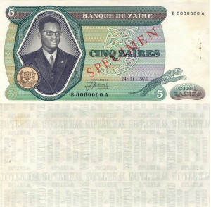 Zair 5 Zaires P-20p  Awers  1972  Stan II-