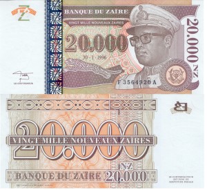 Zair 20 000 Nouveau Zaire P-72  1996  Stan I Unc
