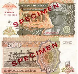 Zair 200 Nouveau Zaire P-61s Specimen 1994 Stan I Unc
