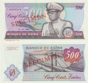 Zair 500 Zaires P-30s Specimen 1984 Stan I Unc