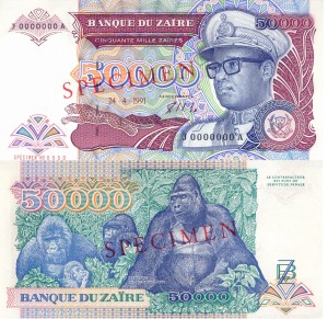 Zair 50 000 Zaires P-40s Specimen  1991 Stan I Un